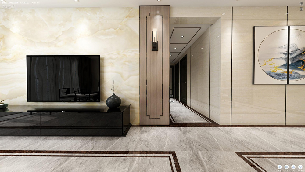 新中式風格室內裝修效果圖-佛山萬科城三居125平米-電視背景墻 新中式風格室內裝修效果圖-佛山萬科城三居125平米-電視背景墻