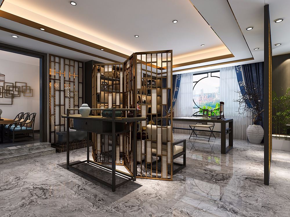 佛山市萬科金域水岸新中式風格別墅裝修案例