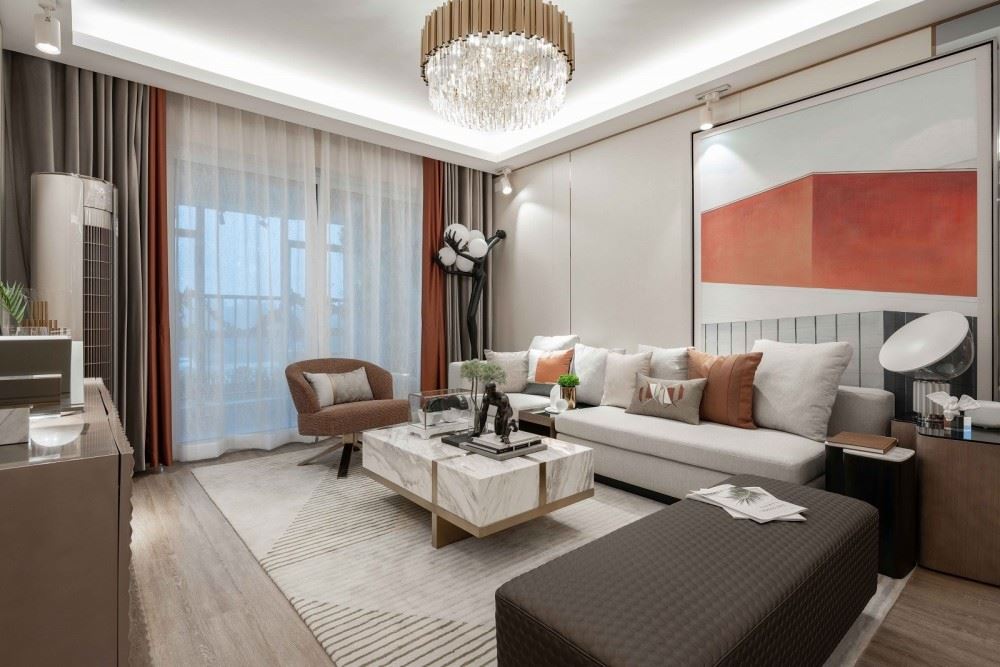 江門市方直瓏湖灣輕奢風(fēng)格三居室裝修案例