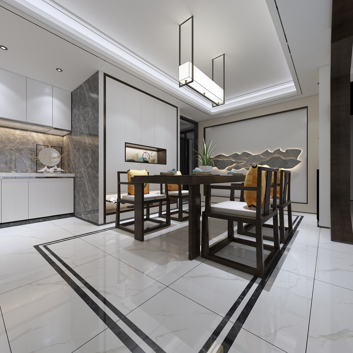 新中式風格室內裝修設計效果圖-中海文華熙岸三居115平米-室內裝修設計餐廳 新中式風格室內裝修設計效果圖-中海文華熙岸三居115平米-室內裝修設計餐廳