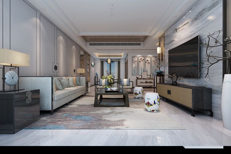 佛山市海倫堡菁華府新中式風格三居室裝修案例