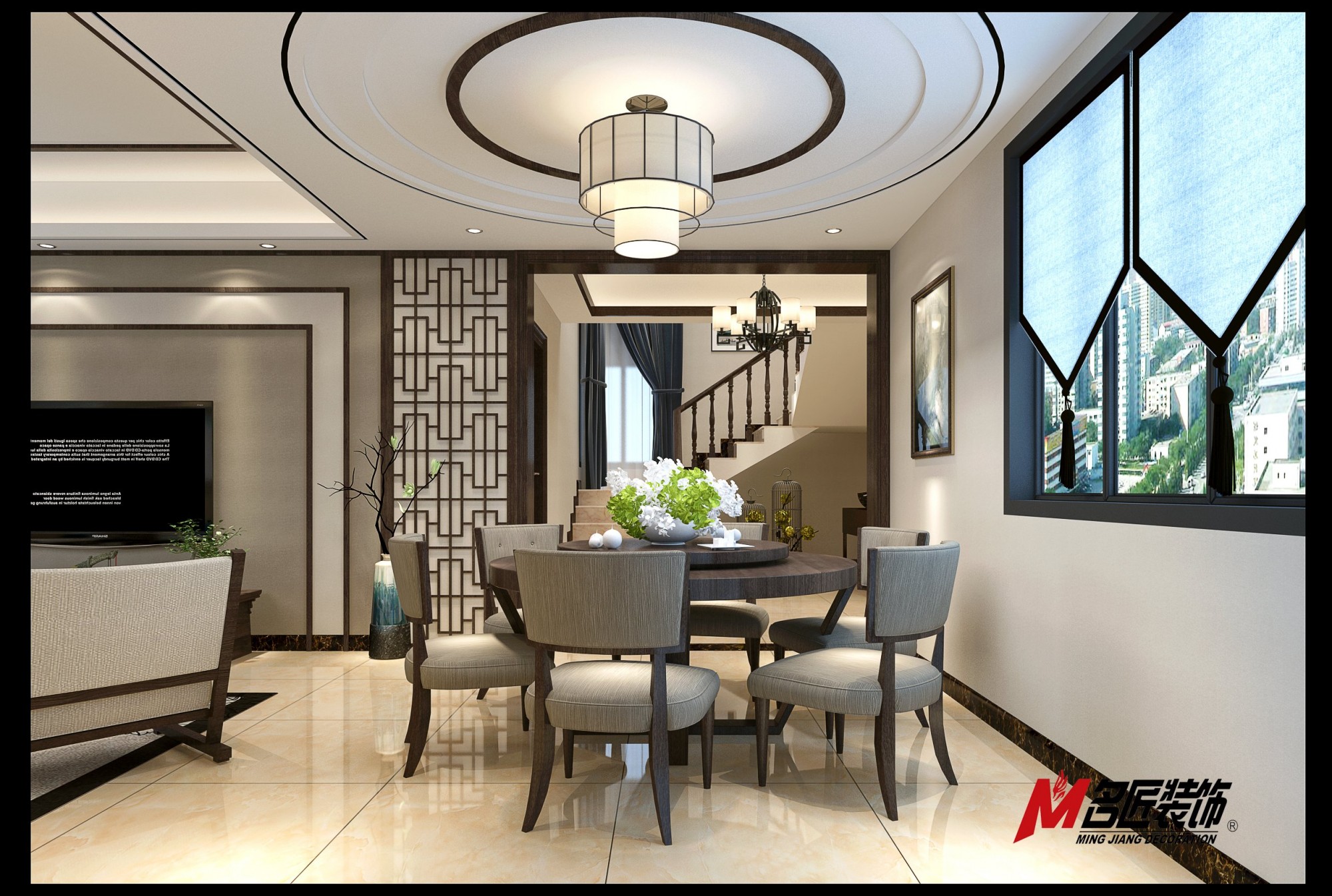 無(wú)錫市華宸匯普金融大廈新中式風(fēng)格復(fù)式裝修案例