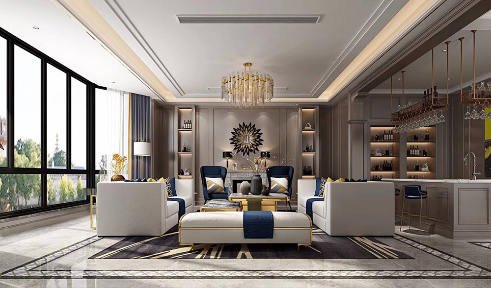 簡歐輕奢風格別墅裝修設計效果圖-依云水岸別墅366平米-別墅裝修設計客廳 簡歐輕奢風格別墅裝修設計效果圖-依云水岸別墅366平米-別墅裝修設計客廳