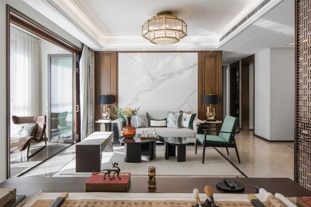 江門市江海怡景灣新中式風格三居室裝修案例