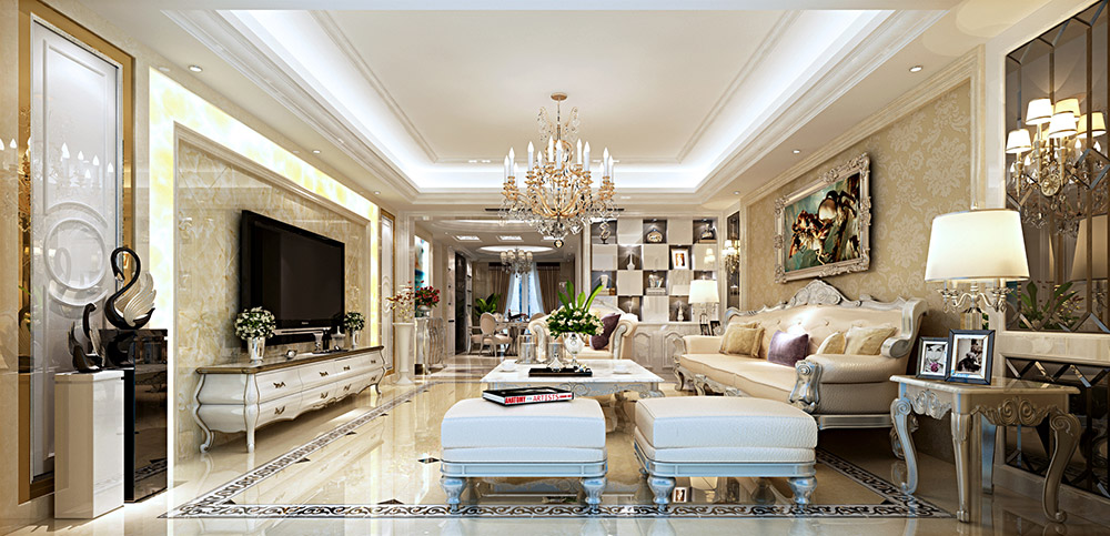 輕奢風格室內裝修效果圖-御景二期三居150平米-客廳 輕奢風格室內裝修效果圖-御景二期三居150平米-客廳