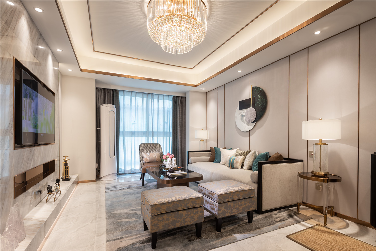 新中式風(fēng)格室內(nèi)家裝案例效果圖-客廳