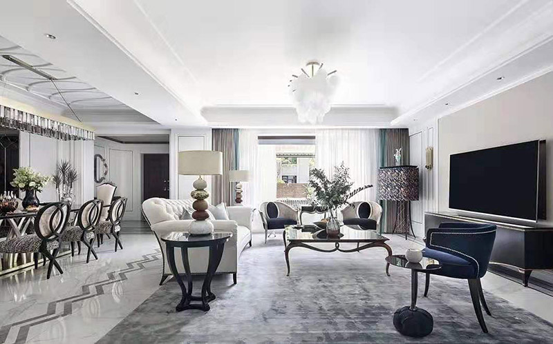 現(xiàn)代簡歐風格室內裝修效果圖-英溪桃源平層125平米-客廳