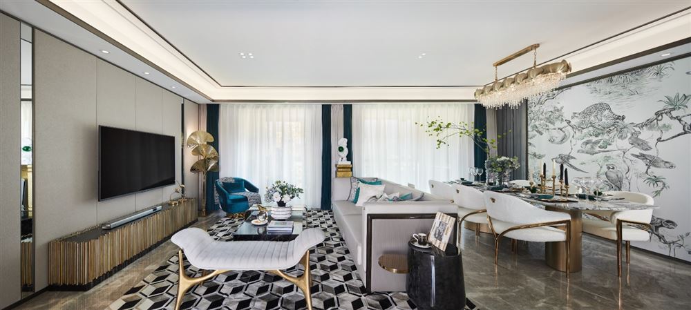 自貢市萬達(dá)廣場都會(huì)華宅新中式風(fēng)格四居室裝修案例