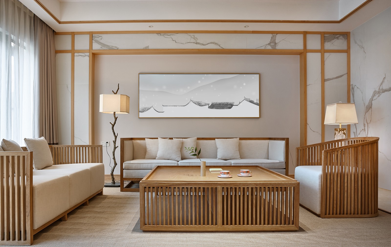 佛山裝修公司新中式風(fēng)格別墅裝修效果圖客廳 佛山裝修公司新中式風(fēng)格別墅裝修效果圖客廳