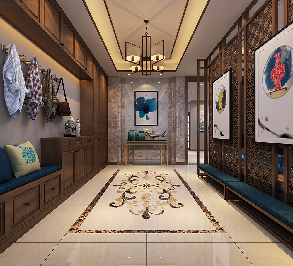 新中式風格別墅裝修設計效果圖-東逸灣水漾林岸別墅410平米-別墅裝修設計玄關 新中式風格別墅裝修設計效果圖-東逸灣水漾林岸別墅410平米-別墅裝修設計玄關