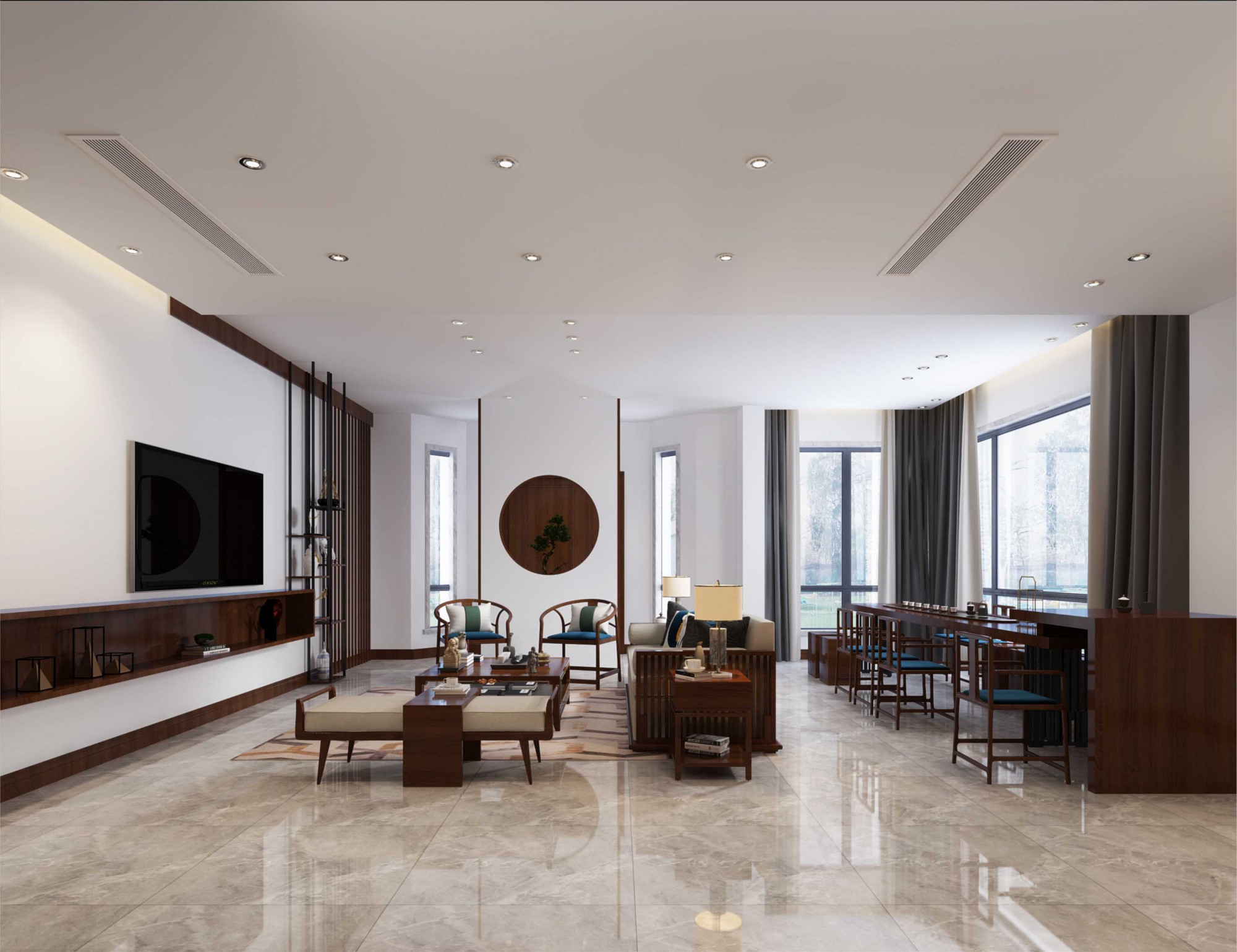 常州市花園新村新中式風格別墅裝修案例