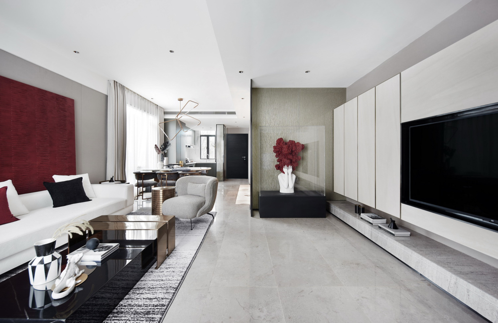 輕奢風格室內家裝案例效果圖-客廳電視背景墻 輕奢風格室內家裝案例效果圖-客廳電視背景墻