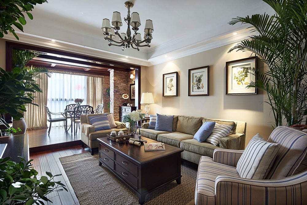 田園風格室內裝修效果圖-新會駿景灣豪庭三居130平米-客廳 田園風格室內裝修效果圖-新會駿景灣豪庭三居130平米-客廳