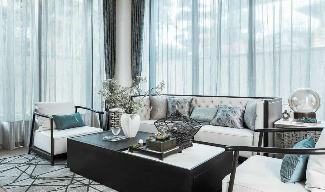 佛山市龍光·玖悅灣新中式風格四居室裝修案例