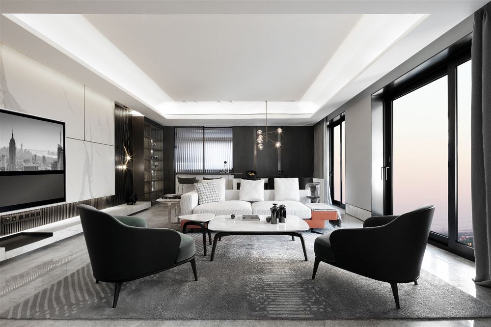 佛山市方直·瓏湖灣輕奢風格三居室裝修案例