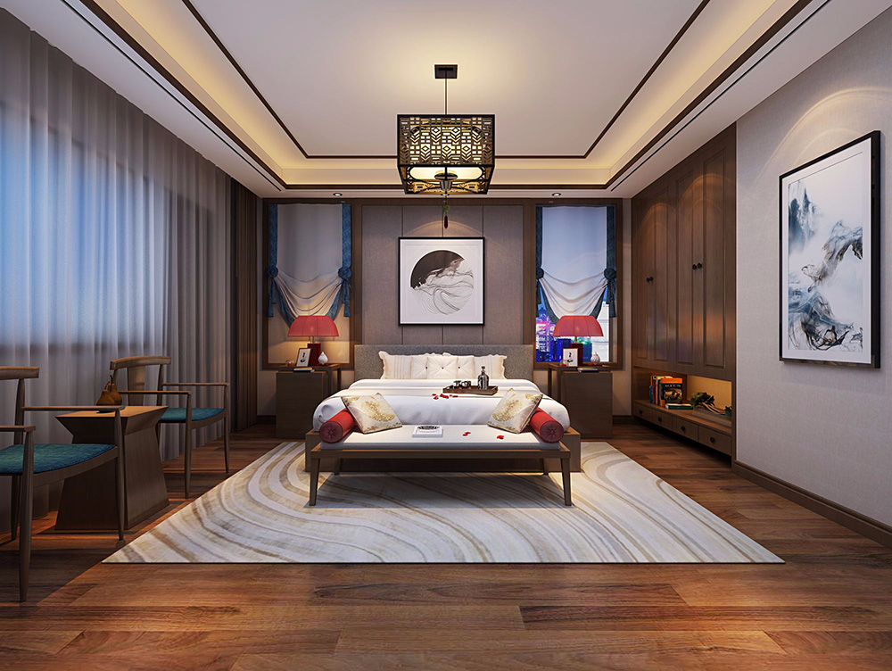 新中式風格別墅裝修設計效果圖-東逸灣水漾林岸別墅410平米-別墅裝修設計臥室 新中式風格別墅裝修設計效果圖-東逸灣水漾林岸別墅410平米-別墅裝修設計臥室