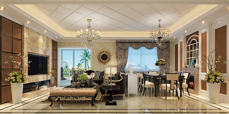 古典歐式風格室內裝修效果圖-二醫院專家樓三居118平米-客廳