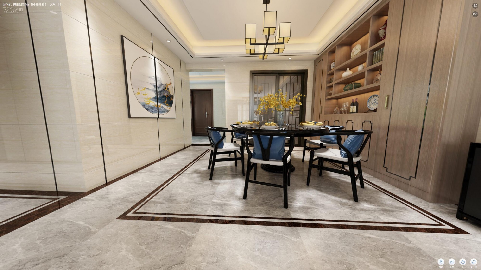 佛山市鵬瑞·三龍灣1號(hào)新中式風(fēng)格三居室裝修案例