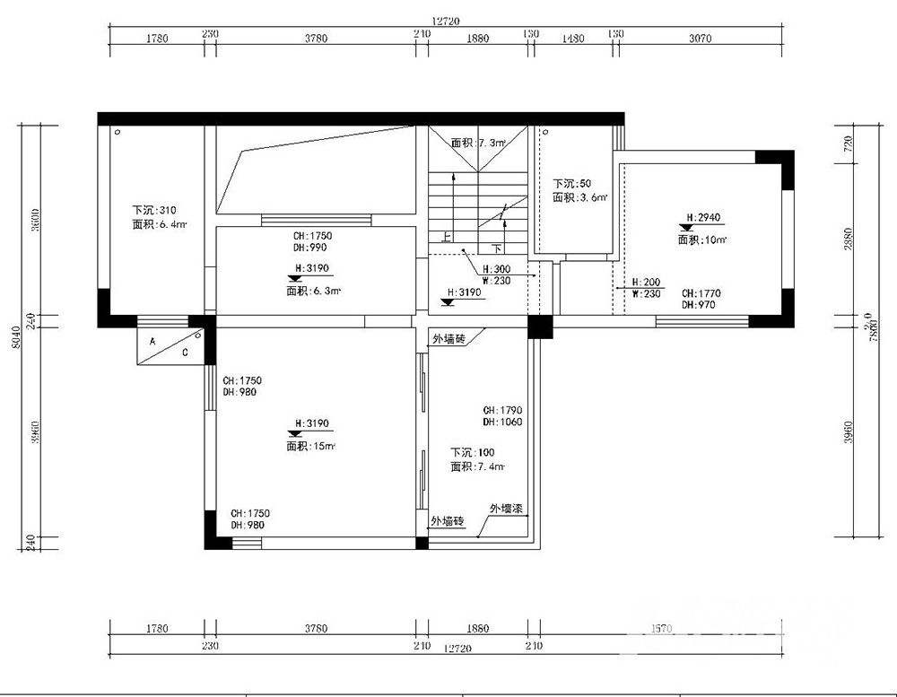 別墅裝修設計美式輕奢風格-二層平面圖 別墅裝修設計美式輕奢風格-二層平面圖