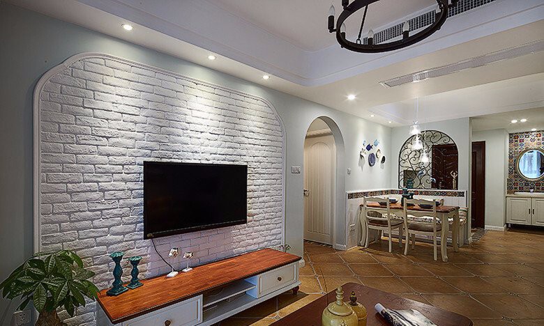 田園風格室內(nèi)裝修效果圖-御雅園三居125平米-客廳電視墻 田園風格室內(nèi)裝修效果圖-御雅園三居125平米-客廳電視墻