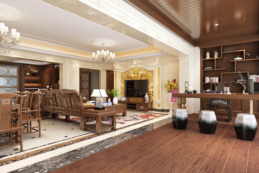 珠海市華發又一城新中式風格四居室裝修案例