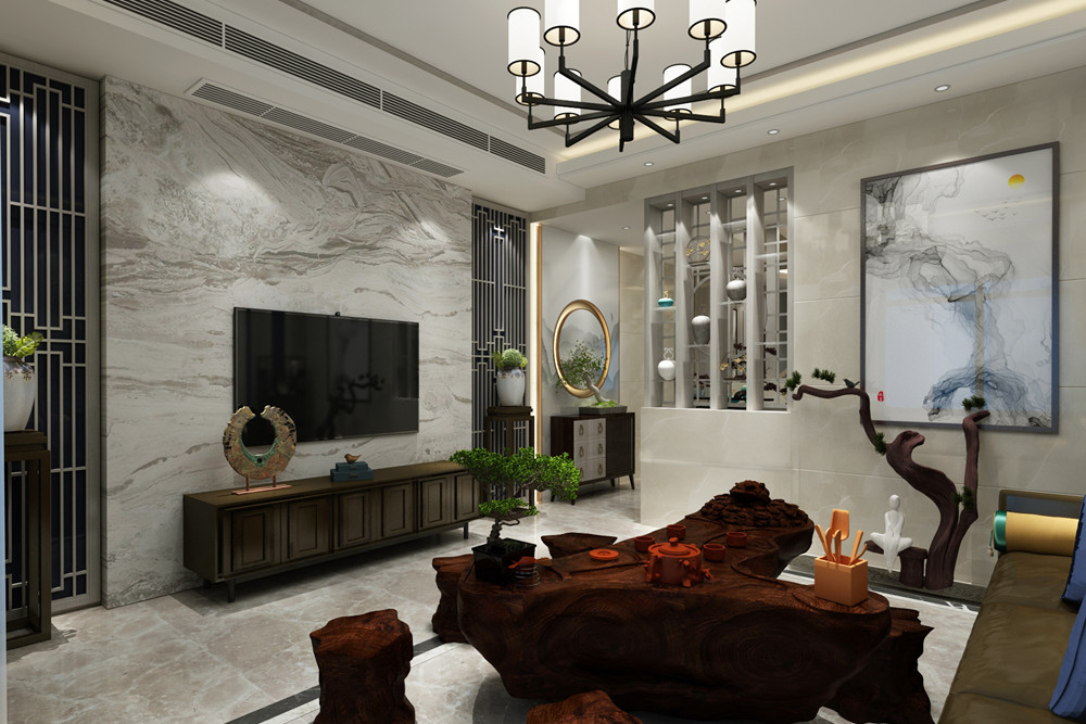 梧州市廣信大廈新中式風(fēng)格三居室裝修案例