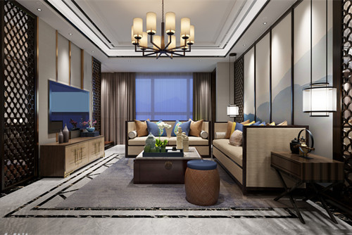 梧州市百匯幸福城新中式風格四居室裝修案例