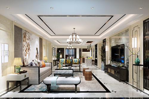 佛山市招商樾園新中式風格三居室裝修案例