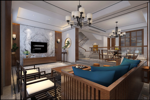 湖州市融創(chuàng)金成·湖山賦新中式風格別墅裝修案例