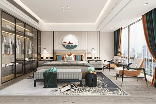 汕頭市黃金海岸花園三區(qū)新中式風格四居室裝修案例