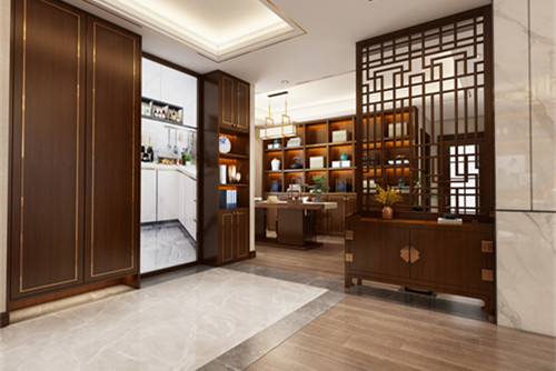 中山市麗豐棕櫚彩虹別墅新中式風格五居室裝修案例