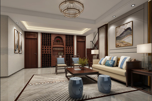 海口市融創無忌海新中式風格別墅裝修案例